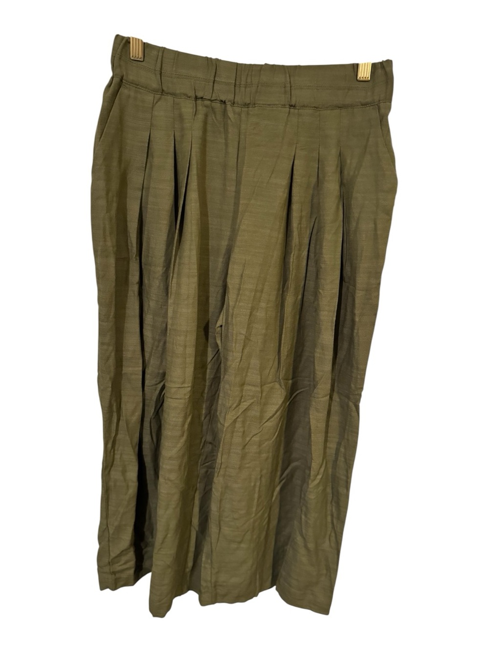 Democracy Olive Wide Leg Crop Pants Pull On Pleated Rayon Cotton NWT M - Picture 2 of 10